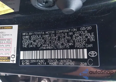 2020 Toyota C-Hr Xle z USA, uszkodzony, nr VIN JTNKHMBX1L1083175